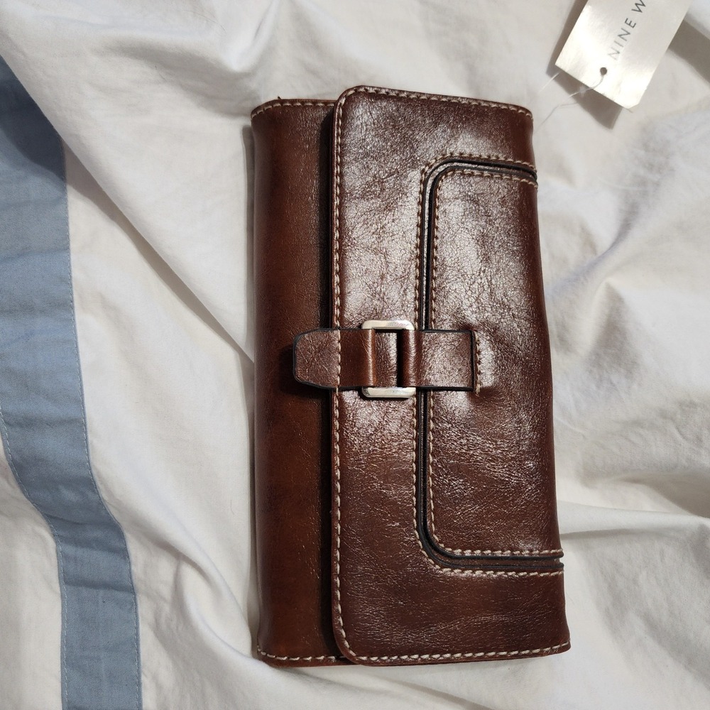 Nine West Trifold Snap Closed Wallet‎ Checkbook Picture Holder Brown Retro Y2K
